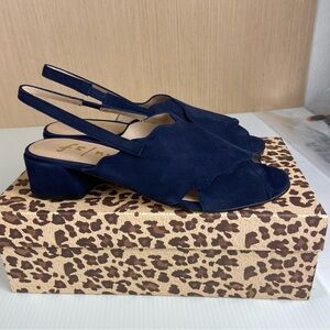 French Sole Hudson Navy Suede Slingback Block Heel 7.5 NIB